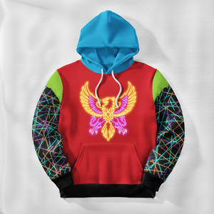 Sweat à capuche technique futuriste pour homme avec motifs néon vibrants et impressions de circuits numériques sur les manches, coupe classique - Product Image 2