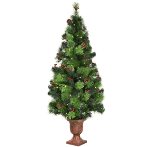 Albero di Natale LED da 4/5 Piedi con Decorazioni, Bacche Rosse e Pigne, Ornamento Natalizio - Product Image 1