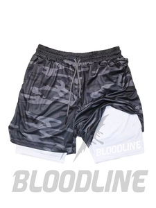 Bloodline Men's White Sport Shorts <b>Mid</b> Waist Elastic Drawstring Quick Dry Sublimation Print Logo on Hem - Product Image 4