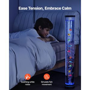 Lampada da Terra con Tubo Sensoriale a Bolle da 1 m, Effetto Acquario, 10 Pesci Galleggianti e 16 Effetti Colore, con Telecomando - Product Image 2