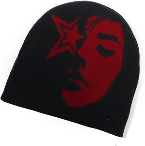 Gorro de Jacquard Negro Unisex de Tela Premium con Patrón de Caracteres Blancos, Estilo Urbano, Gorro de Invierno, Ropa Casual para Adultos - Product Image 5