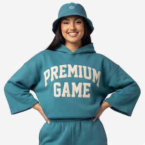 Maßgefertigtes Besticktes Hoodie-Shorts-Set Übergroßer Pullover-Hoodie Shorts Zweiteiliges Set Dreiviertelärmel Lässige Trainingsanzüge - Product Image 4