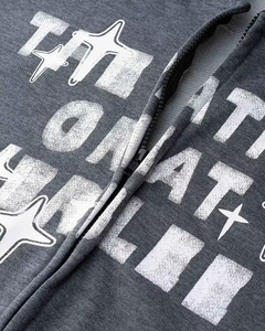 Men Gray <b>Zip</b>-<b>Up</b> Hoodie With <b>White</b> Letter Print Front Logo Regular Fit Unisex Cotton French Terry Casual Autumn Wear - Product Image 4