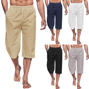 Pantalon Capri en Toile pour Homme de Haute Qualité, Style Vintage, Léger, avec Cordon de Serrage, Taille Élastique, Imperméable, pour la Plage, avec Poches - Product Image 1