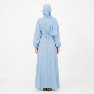Comfortable Casual Anti-Wrinkle Muslim Modest <b>Maxi</b> Dress with Long Sleeves Satin Fabric Matching Hijab for Daily Use All Seasons - Product Image 2
