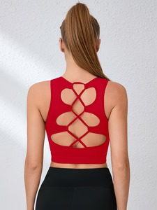 Criss <b>Cross</b> Back Women Sport Brassiere Scoop Neck Running Vest High Elastic Athletic Tank <b>Top</b> Removable Pads Wholesale Blanks - Product Image 6