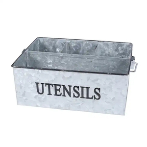 Wholesale Farmhouse Galvanized Metal Cutlery Holder with Handle Hammered <b>Kitchen</b> Utensil <b>Caddy</b> and Silverware Flatware Storage - Product Image 3