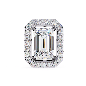 <b>Emerald</b> Cut Moissanite Halo <b>Stud</b> Earrings 6.5×4.5mm Center with 1mm 50 Side Stones VVS Moissanite Diamond Earrings 925 Silver - Product Image 4