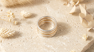 Handmade Mixed Metal <b>Spinner</b> <b>Ring</b> Set, Textured Bands, Minimalist Jewelry, Gift For Womens - Product Image 3