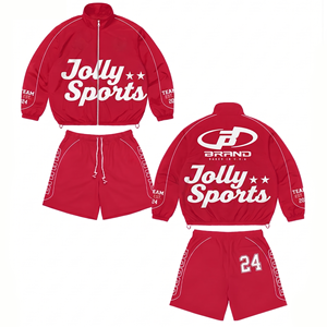 Mens 120 GSM Micro Polyester Pink Contrast Panel Windbreaker Short Set Custom Logo Sportswear Windbreaker Shorts for Men - Product Image 4