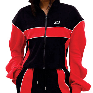 Trendy Women's Contrast Panel Ribbed Windbreaker Tracksuit Custom <b>Zip</b> <b>Up</b> <b>Jacket</b> Flare Sleeve Jogger Fashion Streetwear Hoodies - Product Image 6