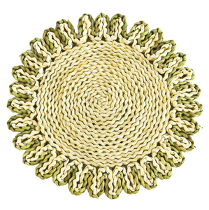 Ruffle Border Seagrass <b>Placemat</b> <b>Round</b> Braided Straw Table Mat Green Wavy Coaster Decorative Charger Plates Farmhouse Kitchen Sup - Product Image 1