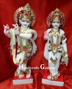 Estatua de Radha Krishna en Mármol Blanco de Makrana, Escultura Religiosa Hecha a Mano con Diseño Moderno, Duradera para Hogar u Oficina - Product Image 5