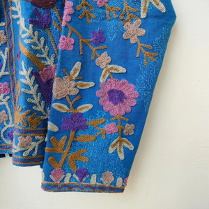 Handcrafted Kashmiri Aari Embroidery Women Royal Blue Velvet Woven <b>Quilted</b> Breathable Eco-Friendly Winter Coat Crewel Work - Product Image 2