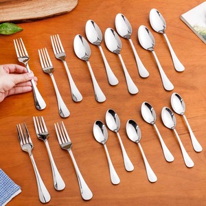 Juego de cubiertos de acero inoxidable con soporte, cubiertos plateados con acabado espejo, tenedores, cucharas y cuchillos para cocina moderna, perfecto para la mesa de comedor. - Product Image 6