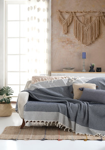 Kasikci Turkish Towel <b>Throw</b> Beach Blanket 200x240cm ,Dark <b>GREY</b> Color Blanket Decorative Bedding <b>Sofa</b> <b>Throws</b> Luxury Sustainable - Product Image 6