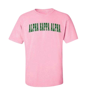   Camiseta Letterman Rosa Claro y Verde con Estampado de Letras Universitarias, Cuello Redondo, Algodón, Informal, para Hermandad, Manga Corta - Product Image 1