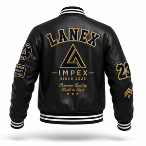 Custom Black Leather Varsity Jacket with Front Logo & Chenille Patches | OEM/ODM Premium College Letterman Jacket | Men's Winter - Product Image 3
