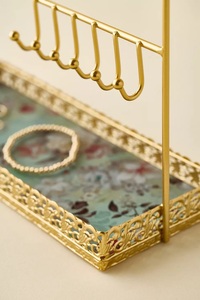 Gold Metal Jewelry Organizer with <b>Hooks</b> and Tray for Necklaces <b>Earrings</b> Rings Storage Display Stand - Product Image 3