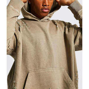 Conjunto de Sudadera con Capucha y Pantalones Deportivos de Algodón Vintage Oversize con Lavado Ácido para Hombre, Estilo Urbano - Product Image 1