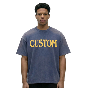 T-shirt style streetwear délavé à l'acide, coupe ample, imprimé en relief, motif graphique personnalisé, respirant - Product Image 1