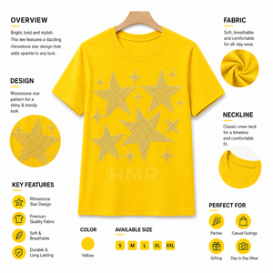 เสื้อยืดกราฟิกดาวประดับเพชร HMR สำหรับผู้ชาย ทรงโอเวอร์ไซส์ ผ้าฝ้าย สตรีทแวร์ ประดับคริสตัลวิบวับ แขนสั้น แฟชั่นลำลอง - Product Image 6
