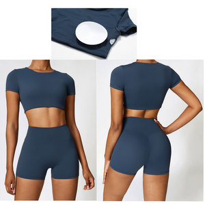 Custom Yoga Gym <b>Shorts</b> Set Active Wear Fitness 2 Piece Crop Top and Leggings for Women - Product Image 1