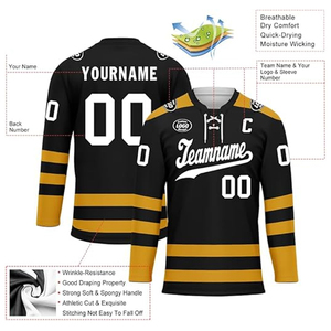 ชุดยูนิฟอร์มฮอกกี้น้ำแข็งแบบกำหนดเอง ผู้ผลิต OEM สหรัฐอเมริกา ขายส่ง เสื้อฮอกกี้ทีมแบบสั่งทำ ปักโลโก้ ผู้ใหญ่ โพลีเอสเตอร์ 100% คอวี - Product Image 2