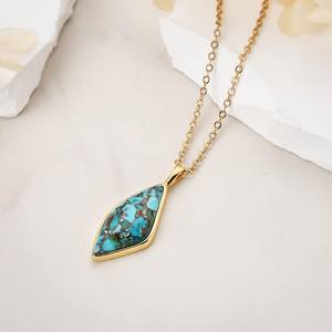 Pendentif en turquoise cuivrée, argent sterling 925, plaqué or 14 carats, pierre précieuse naturelle, bijou pour femme, cadeau - Product Image 2