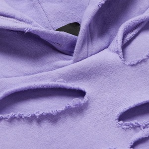 Sweat à capuche surdimensionné pour homme, violet, effet usé, en molleton French Terry, design découpé, streetwear, sweats à capuche usés - Product Image 6