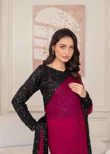 Sari de organza más vendido para fiestas, festivales y bodas - Sari de lujo con bordado elaborado y sin arrugas, listo para usar - Product Image 2