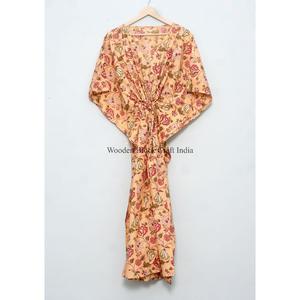 Vestido Maxi de Algodón Orgánico Estampado, Estilo Coreano Vintage, Holgado, Informal, para Playa o Dormir, con Estampado a Mano, para Mujer - Product Image 6