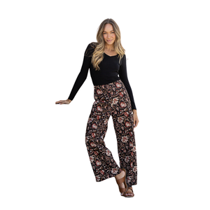 Pantalones de mujer al por mayor ODM, estampados, de cintura elástica, casuales de verano, de corte holgado y pierna ancha - Product Image 4