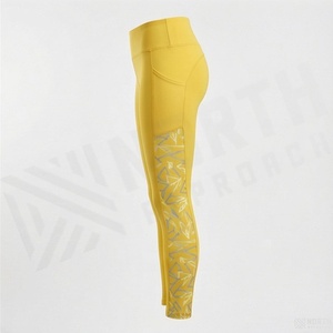 Leggings Deportivos de Cintura Alta, Amarillos, Largos, Tejidos y Elásticos para Yoga, para Mujer - Product Image 3