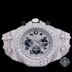 Montre de luxe pour homme en acier inoxydable avec chronographe, mouvement à quartz, cadran en verre, moissanite VVS, style Hip Hop, fermoir papillon serti de diamants - Product Image 1