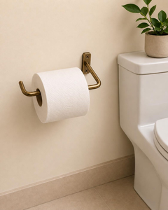 Porte-papier toilette mural minimaliste finition laiton, accessoire de salle de bain moderne, porte-rouleau de papier toilette en laiton élégant, porte-mouchoirs - Product Image 5