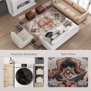 Tappeto Boho con Motivo a Medaglione 8x10, Antiscivolo, a Pelo Alto e Basso, per Soggiorno e Camera da Letto, Marrone Fulvo, Lavabile in Lavatrice - Product Image 5