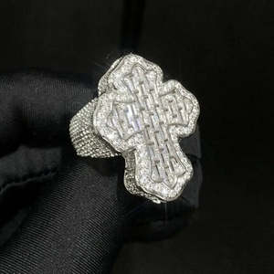 VVS Moissanite <b>Cross</b> <b>Ring</b> 925 Sterling <b>Silver</b> Iced Out Baguette Cut Neo-Gothic Christian Rhodium Plated Cocktail <b>Ring</b> Wedding - Product Image 6
