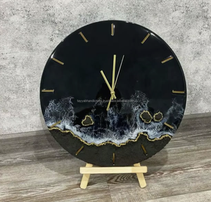 Horloge murale moderne en bois époxy bleu, simple face, à suspendre, décoration intérieure, horloge industrielle en résine pour salon, thème fruits et nourriture - Product Image 2