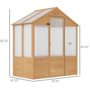 6 'X 4' X 7 'serra In legno naturale con porta In policarbonato serra da giardino all'aperto - Product Image 3