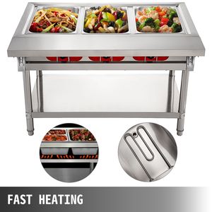 Scaldavivande Elettrico Commerciale Manuale a 3 Vasche, Scaldavivande a Vapore da 18 Quarti con Coperchi e Tagliere da 7 Pollici in Acciaio Inox per Alimenti - Product Image 5