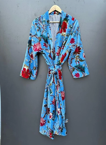 Bata de Kimono con Estampado Digital de Dibujos Animados para Mujer, Suave y Transpirable, 100% Algodón, Camisón de Verano Hecho a Mano, Cuello en V, Cintura Elástica, ODM - Product Image 5
