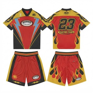 ชุดเซ็ตเสื้อกล้ามและกางเกงขาสั้นผ้าตาข่ายสำหรับผู้ชาย น้ำหนัก 120 กรัม โพลีเอสเตอร์ ไม่มีแขนเสื้อ ปิดด้วยเชือกผูก สีเขียว เหลือง ขาว ดำ ลายสายฟ้า แบบรีดร้อน - Product Image 1