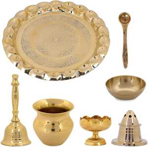 Gopi Kart Acrylic Pooja Thali pour Diwali |   Assiette à riz Bhog Kumkum au design antique pour le temple domestique - Product Image 6