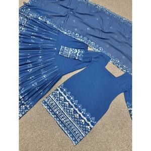 HK Fancy Blue <b>Top</b> with Embroidery <b>Sequins</b> Work Sharara and Dupatta Size 2XL - Product Image 3