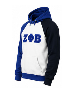 Zeta Phi Beta Embroidered Raglan Sleeve Hooded Sweatshirt <b>Men's</b> Casual Fleece Pullover Front Pocket 100% Cotton Breathable Blue - Product Image 4