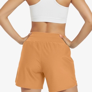 <b>Women's</b> Solid Color Knitted Polyester Sport <b>Shorts</b> Mid Waist Drawstring Breathable Regular Fit 3D Embroidery 160g <b>Orange</b> - Product Image 4