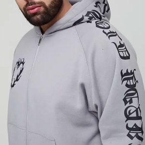 Men's Gray Hooded <b>Tracksuit</b> Set Full Length Loose Fit Casual Streetwear Zipper Front Printed Design Side Pockets Autumn Wear - Product Image 6