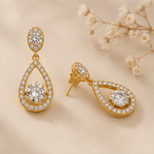 Luxury 14K Yellow Gold Teardrop <b>Earrings</b> With Crystal Rhinestones Pave Setting For Women Wedding <b>Fine</b> Jewelry - Product Image 3