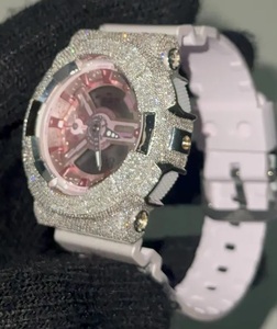Montre rose sertie de pierres pour femme, bijoux hip-hop, montre de luxe Moissanite Bust Down Bling - Product Image 3